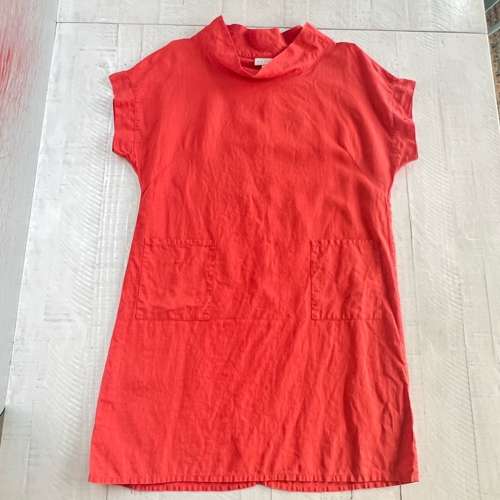 East Brand Orange 100% Linen Cowl Neck Cap Sleeve  Tunic | MIDI Dress in Size M